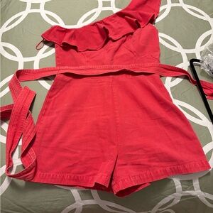 Red One-Shoulder Romper